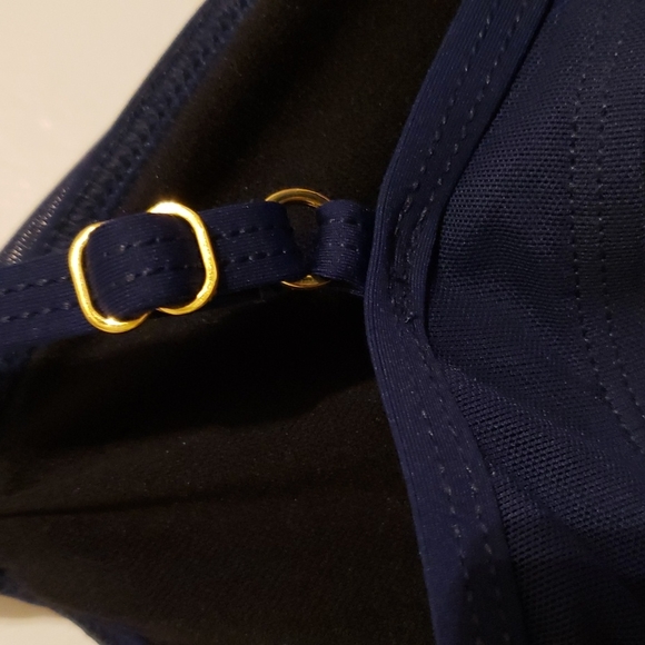 LAUREN Ralph Lauren Navy Blue Sheer Overlay Tie Front Bikini Bra Top Sz … - Picture 8 of 10
